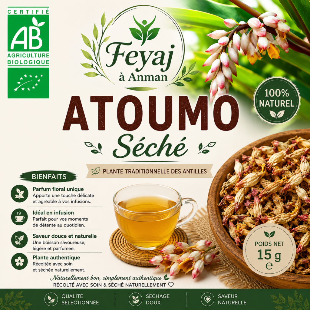 Feuilles et fleurs d’Atoumo bio séchées. Ti Soulagé 50g Vrac